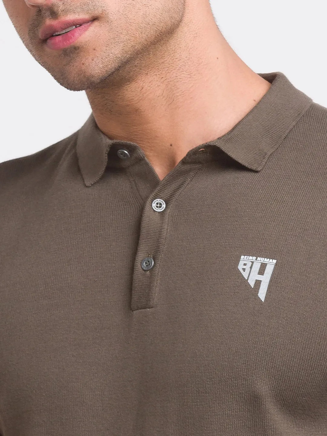 Being Human Clothing Men Regular Fit Polo Neck T-Shirts-Lt.Olive