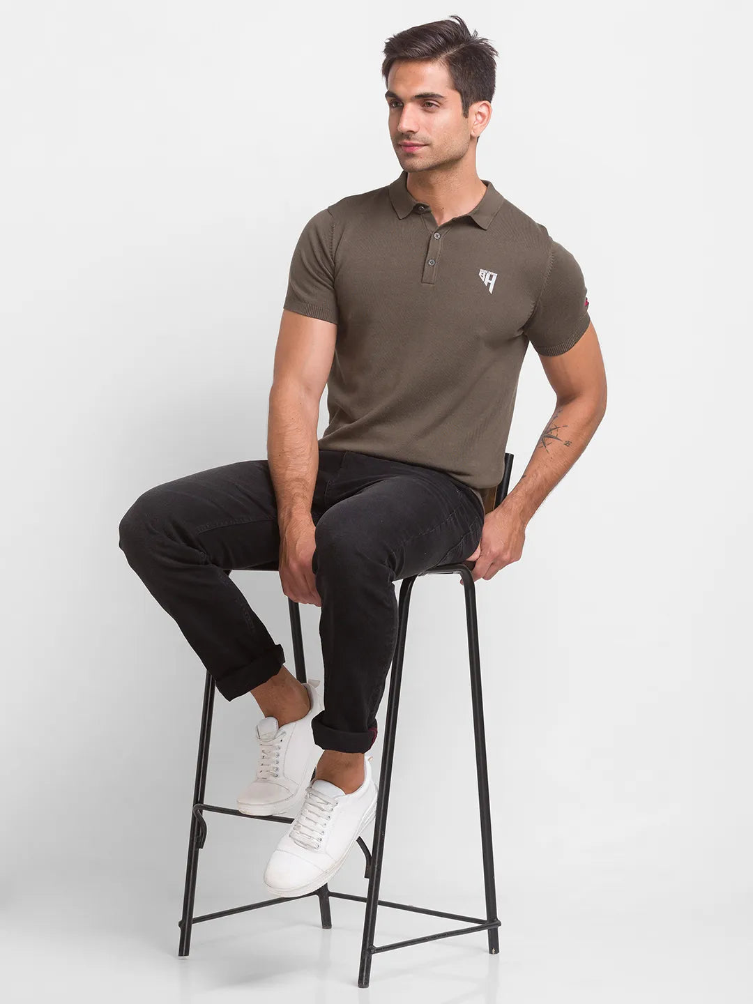 Being Human Clothing Men Regular Fit Polo Neck T-Shirts-Lt.Olive