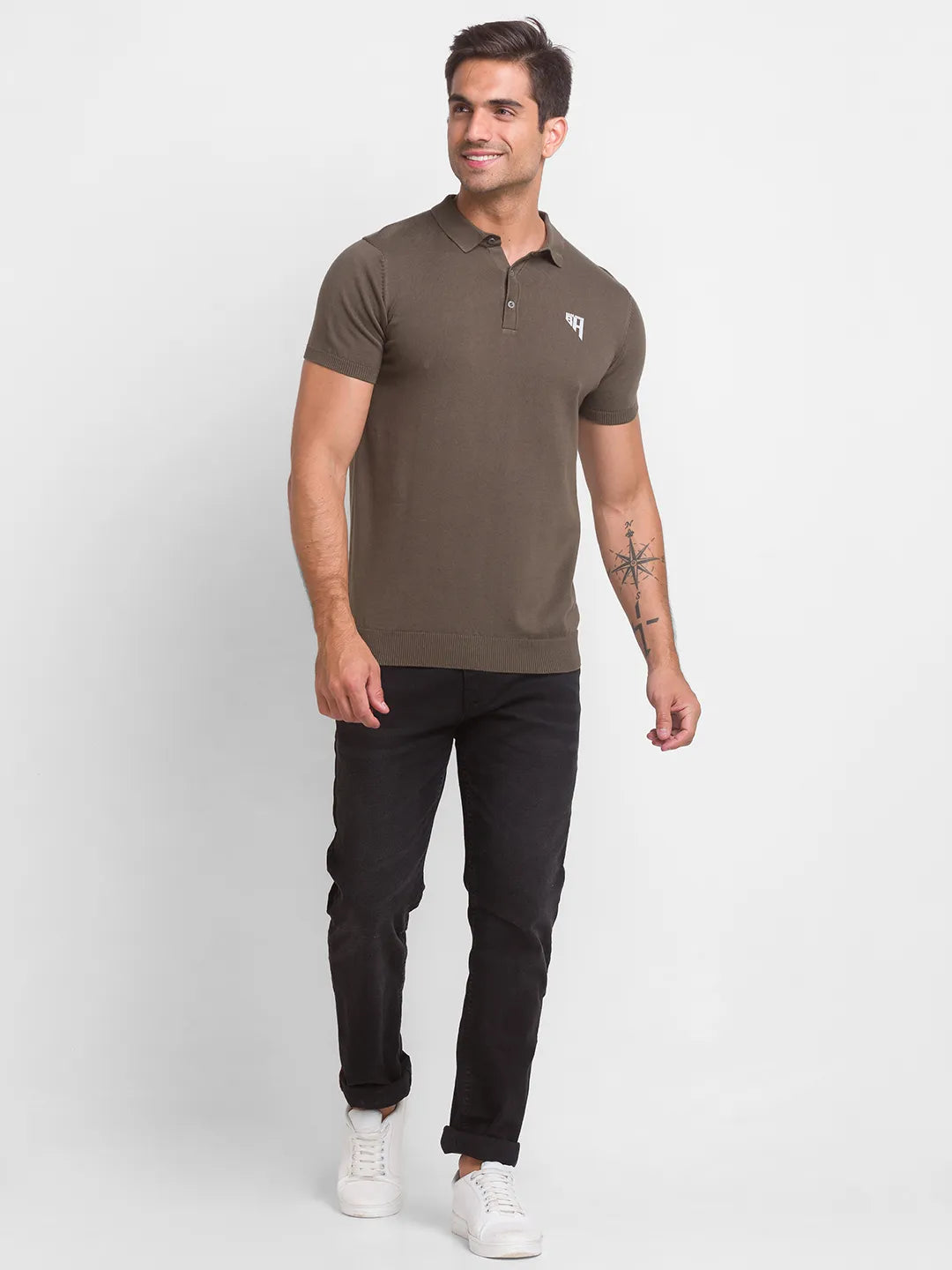 Being Human Clothing Men Regular Fit Polo Neck T-Shirts-Lt.Olive