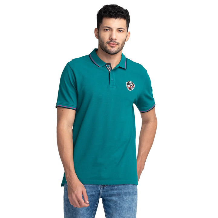 Teal Regular Fit Men's Polo T-shirt by Being Human Clothing