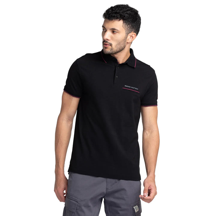 Black Regular Fit Men's Polo T-Shirt