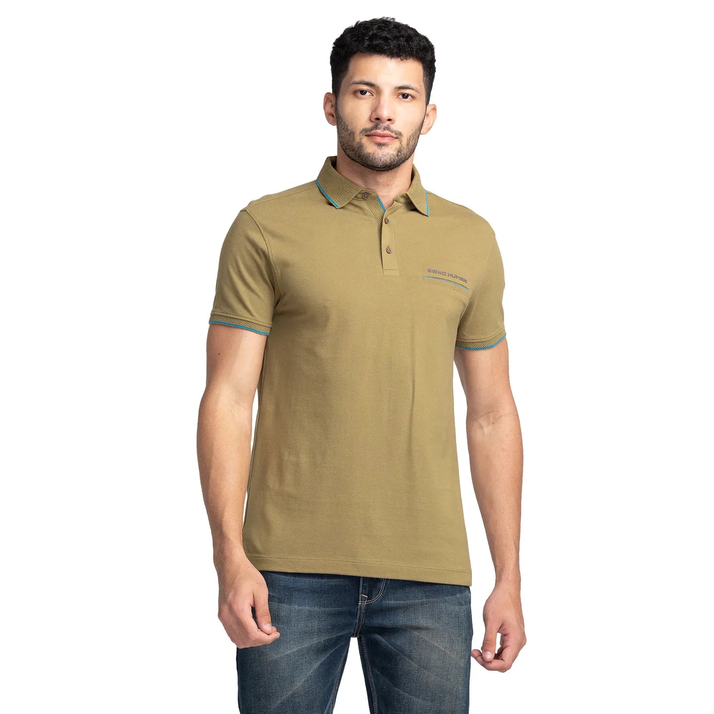 Green Regular Fit Men's Polo T-Shirt by Being Human Clothing