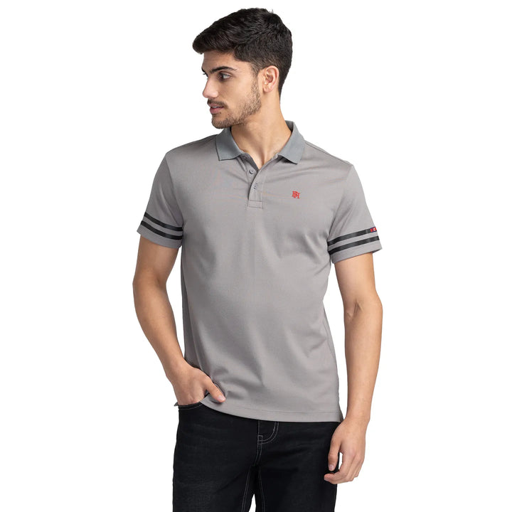 Grey Regular Fit Men's Polo T-shirt