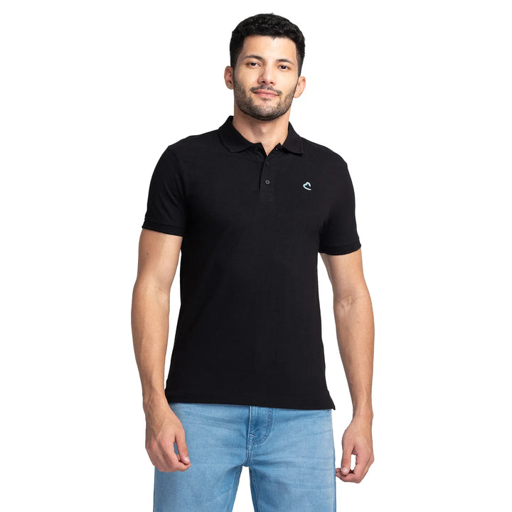 Black Regular Fit Men's Polo T-Shirt by Being Human Clothing