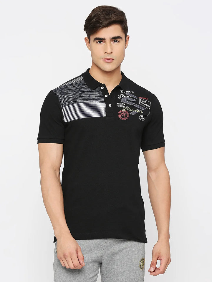 Black Regular Fit Men's Polo T-Shirt