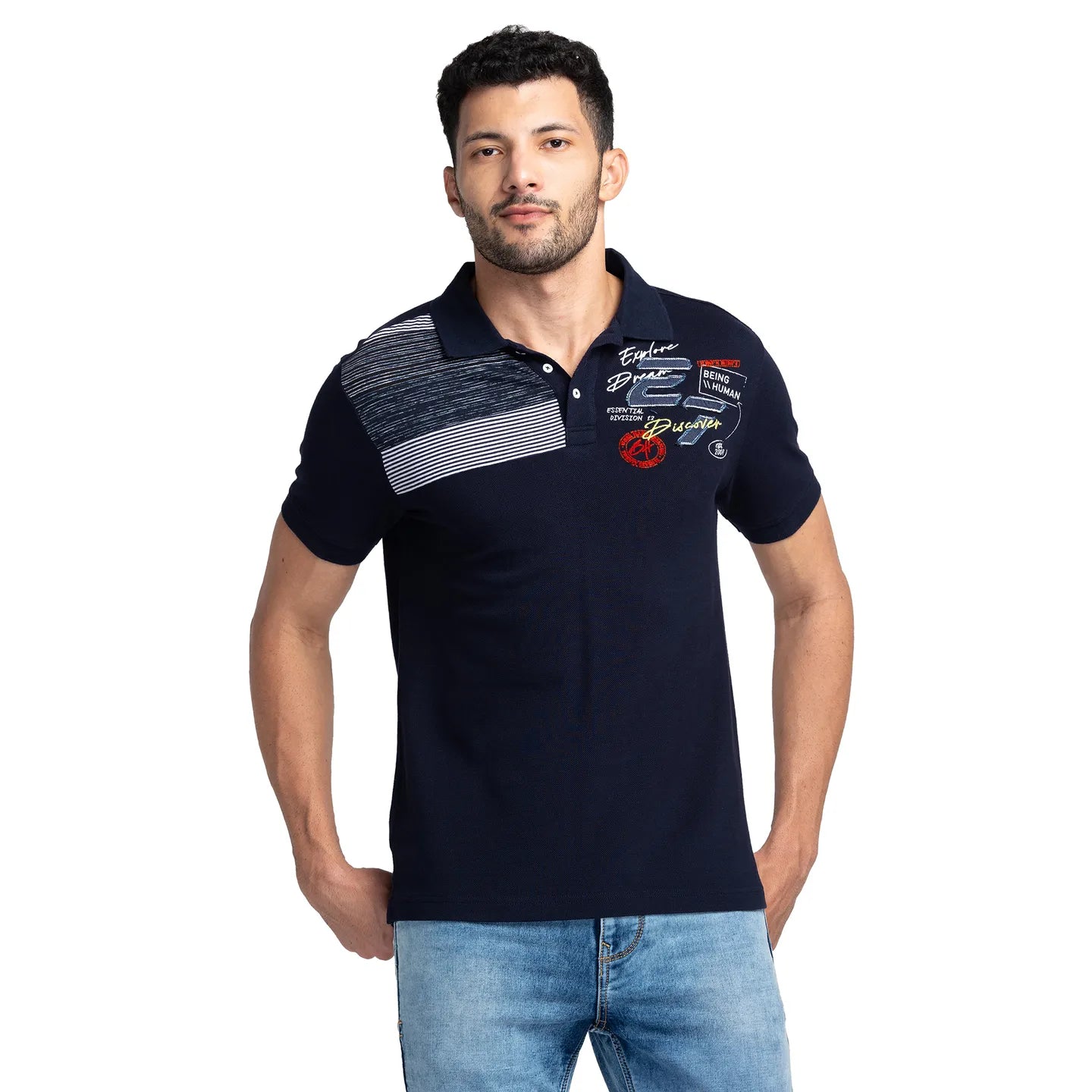 Being Human Clothing Men Regular Fit Polo Neck T-Shirts-Navy
