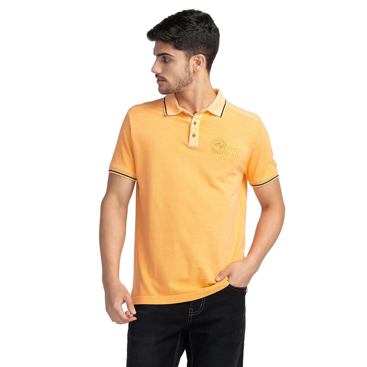 Being Human Clothing Men Regular Fit Polo Neck T-Shirts-Muskmelon