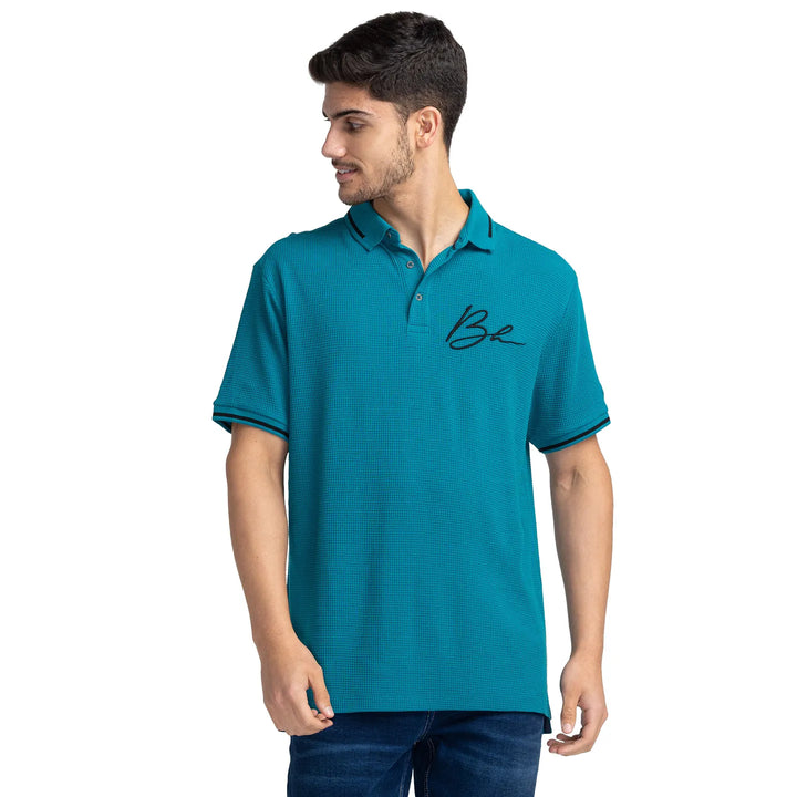 Teal Regular Fit Men's Polo T-shirt by Being Human Clothing