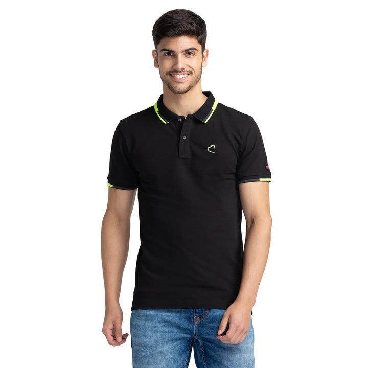 Black Regular Fit Men's Polo T-Shirt