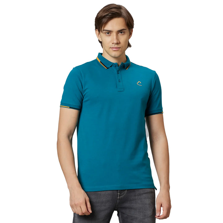 Teal Regular Fit Men's Polo T-shirt by Being Human Clothing