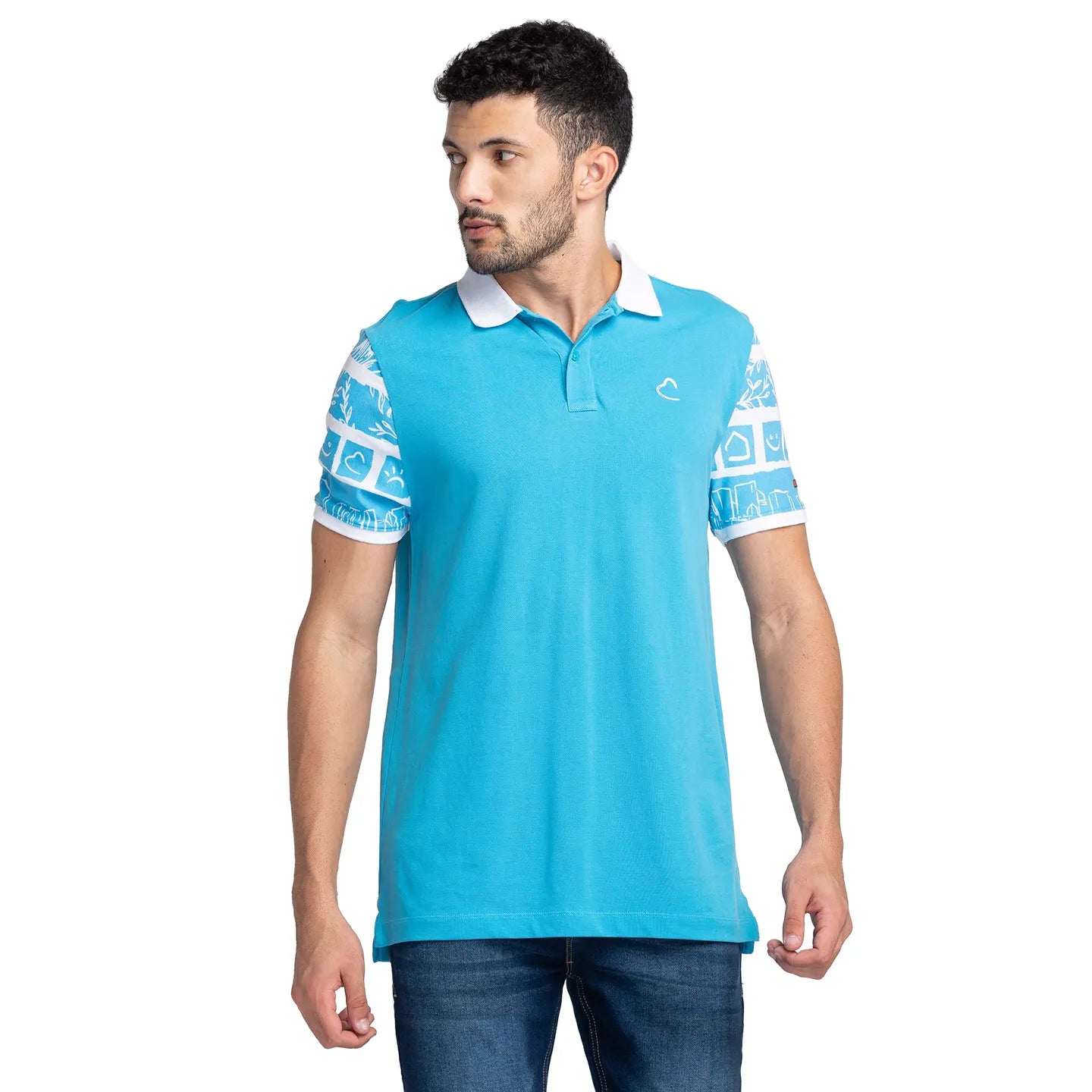 Being Human Clothing Men Regular Fit Polo Neck T-Shirts-Cyan