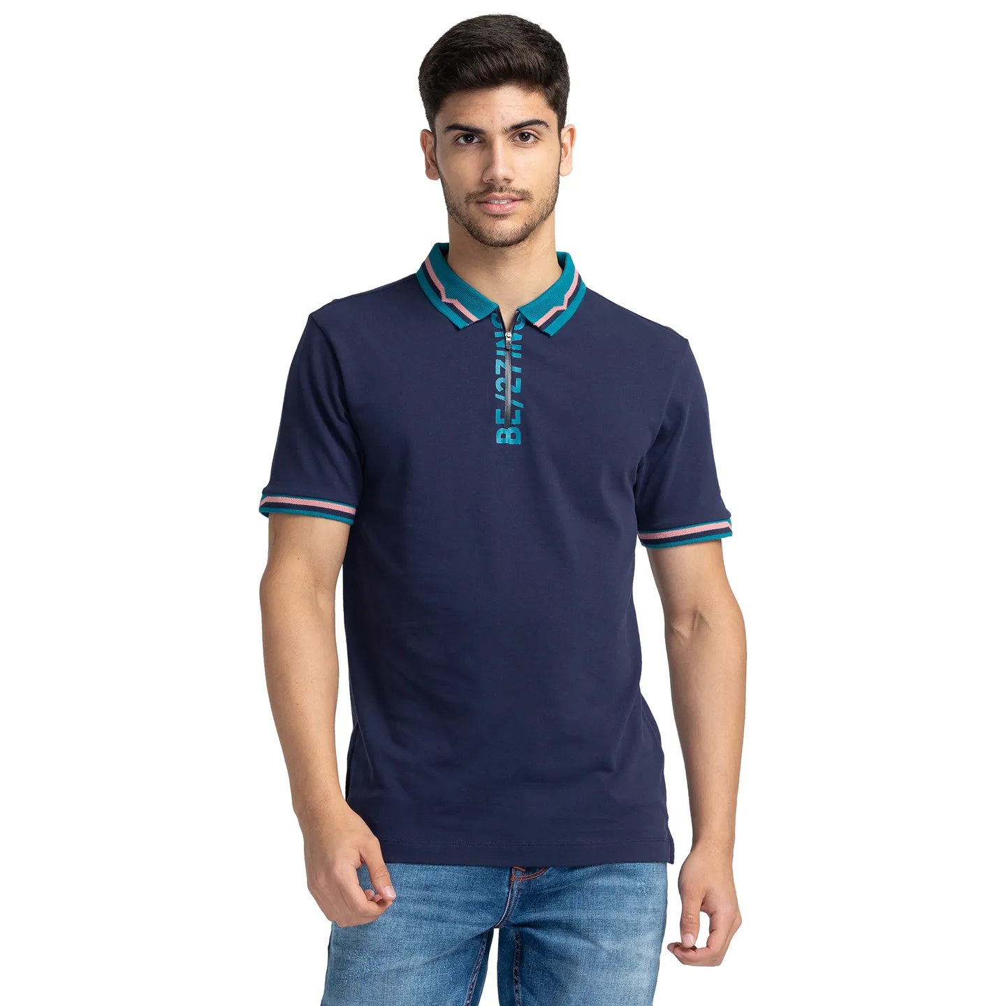 Being Human Clothing Men Regular Fit Polo Neck T-Shirts-Navy
