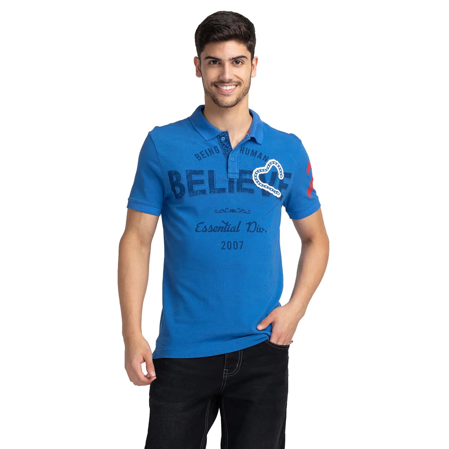 Being Human Clothing Men Regular Fit Polo Neck T-Shirts-Victoria Blue