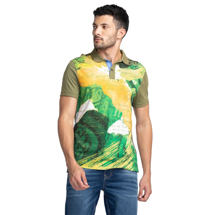 Olive Slim Fit Men's Polo T-shirt by Being Human Clothing