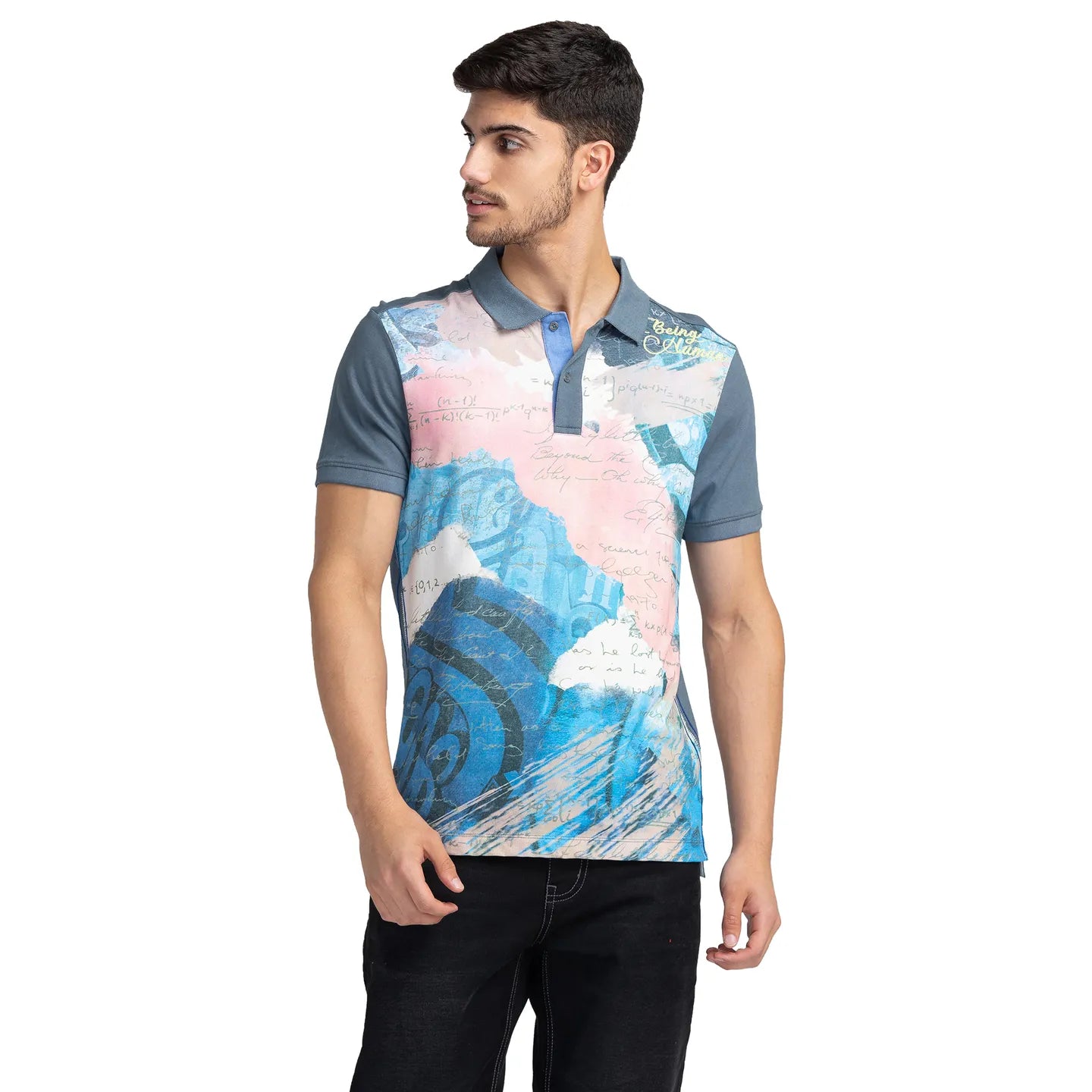 Being Human Clothing Men Regular Fit Polo Neck T-Shirts-Slate Grey