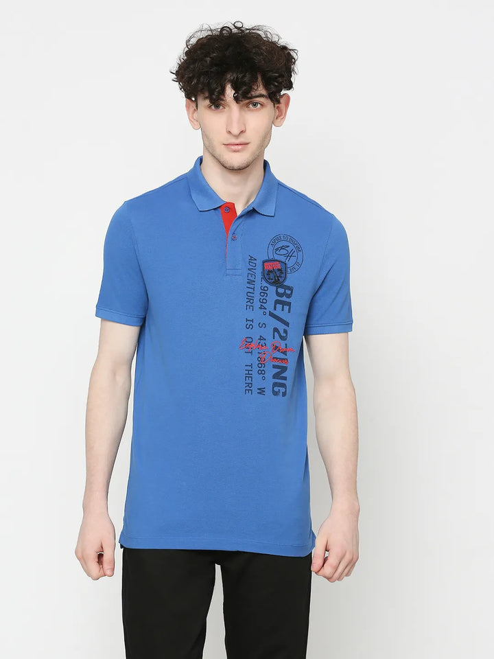 Blue Regular Fit Men's Polo T-Shirt by Being Human Clothing