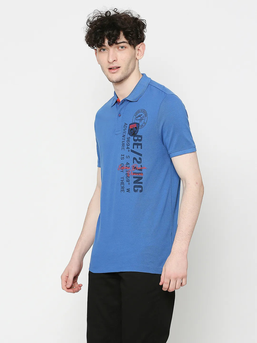Blue Regular Fit Men's Polo T-Shirt by Being Human Clothing