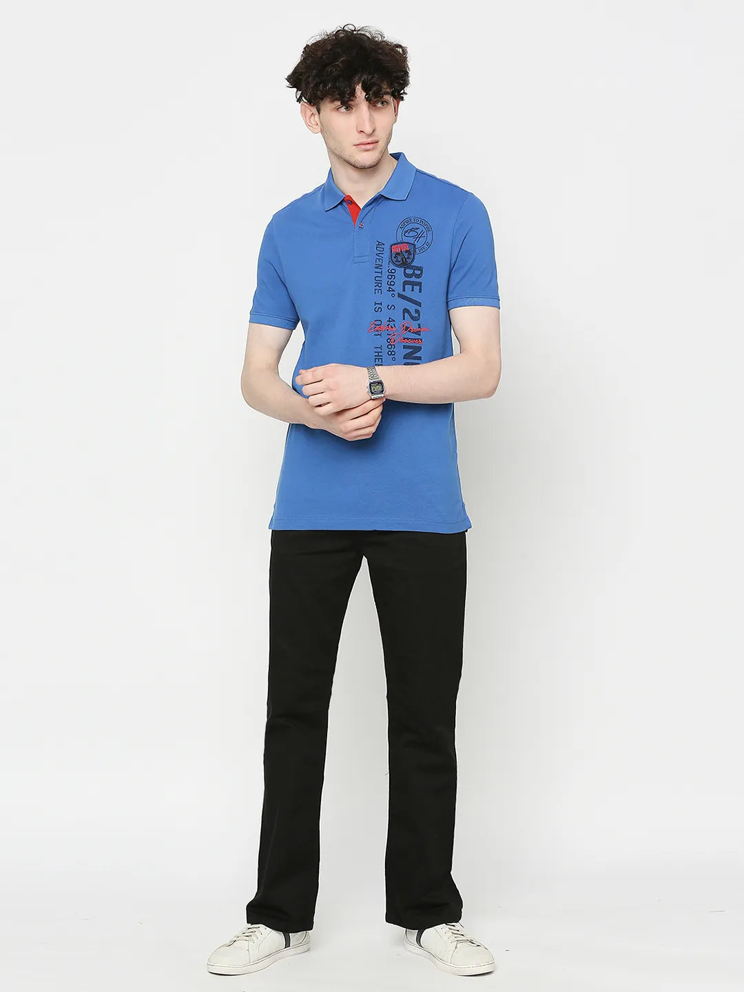 Blue Regular Fit Men's Polo T-Shirt by Being Human Clothing
