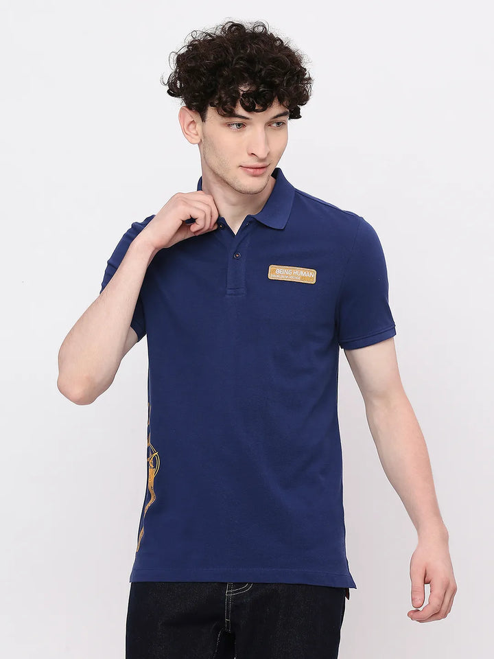 Blue Regular Fit Men's Polo T-Shirt by Being Human Clothing