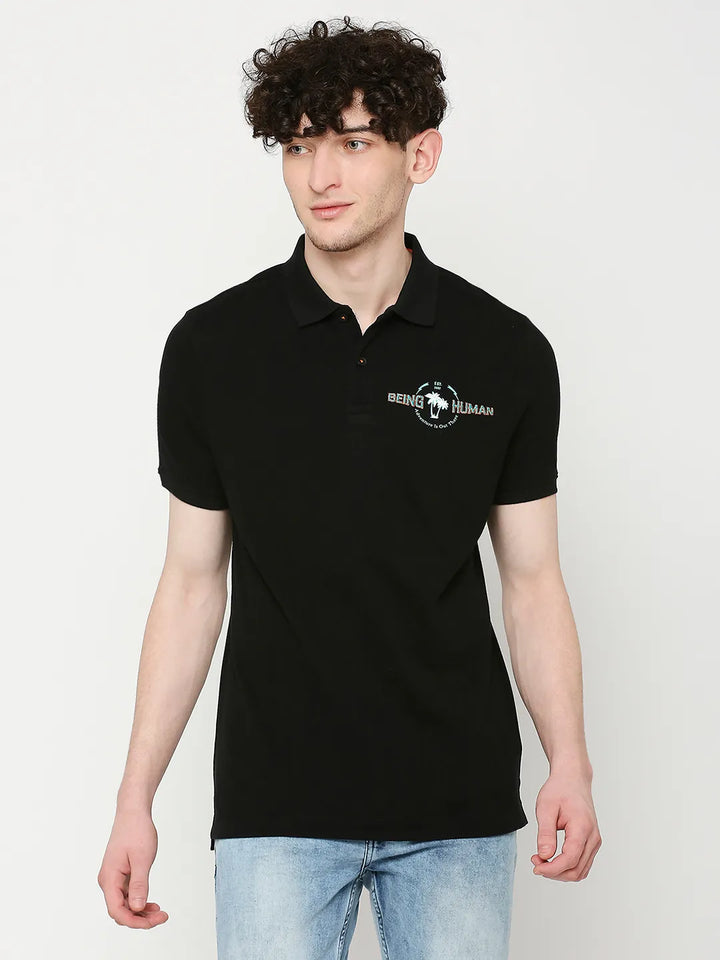 Black Regular Fit Men's Polo T-Shirt