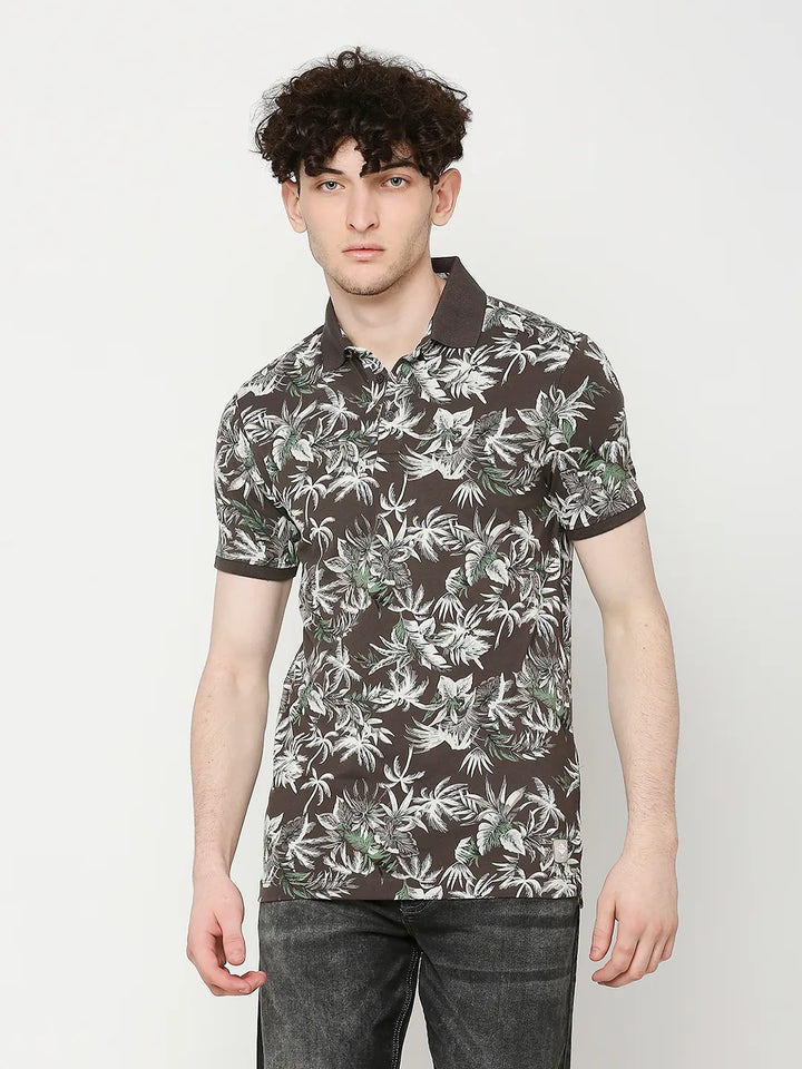 Grey Regular Fit Men's Polo T-Shirt