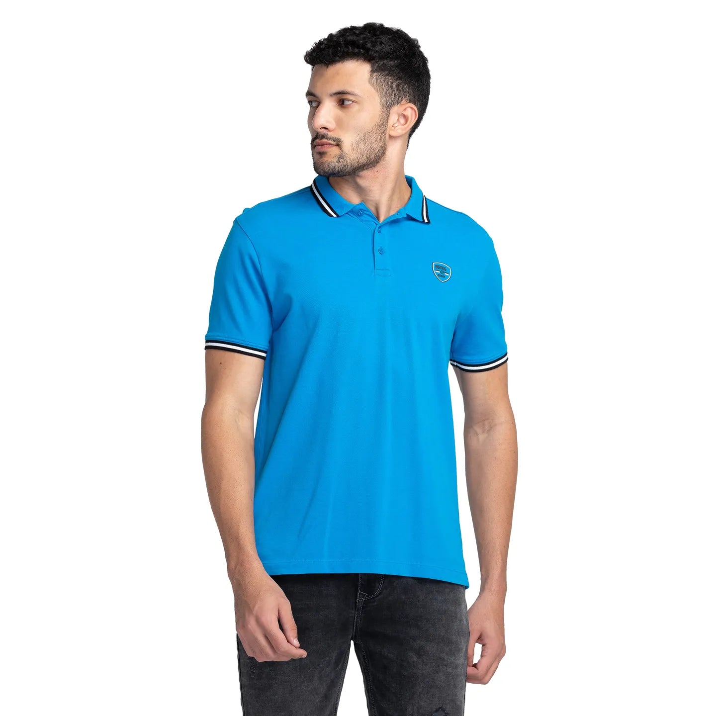 Being Human Clothing Men Regular Fit Polo Neck T-Shirts-Swedish Blue