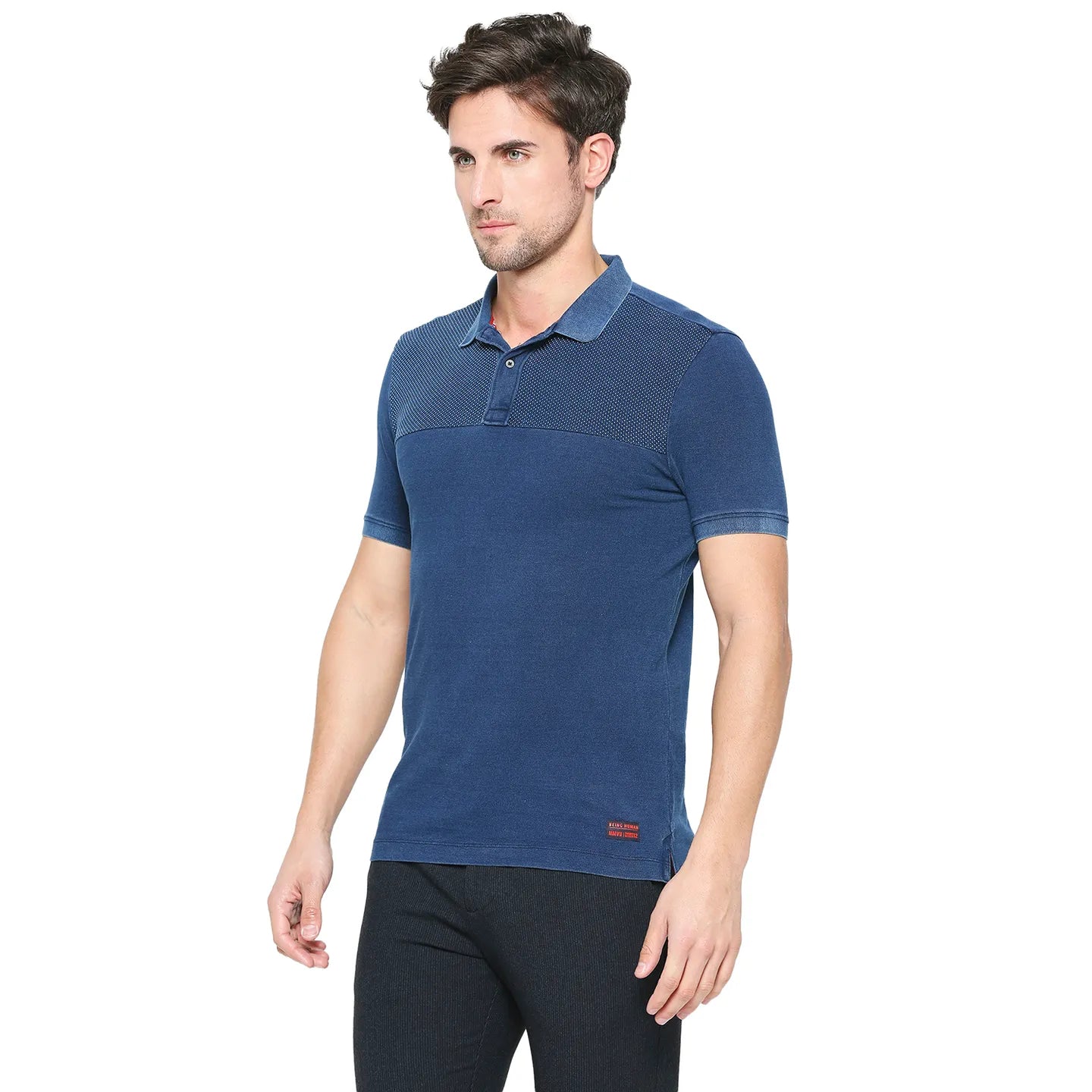 Being Human Clothing Men Regular Fit Polo Neck T-Shirts-Indigo