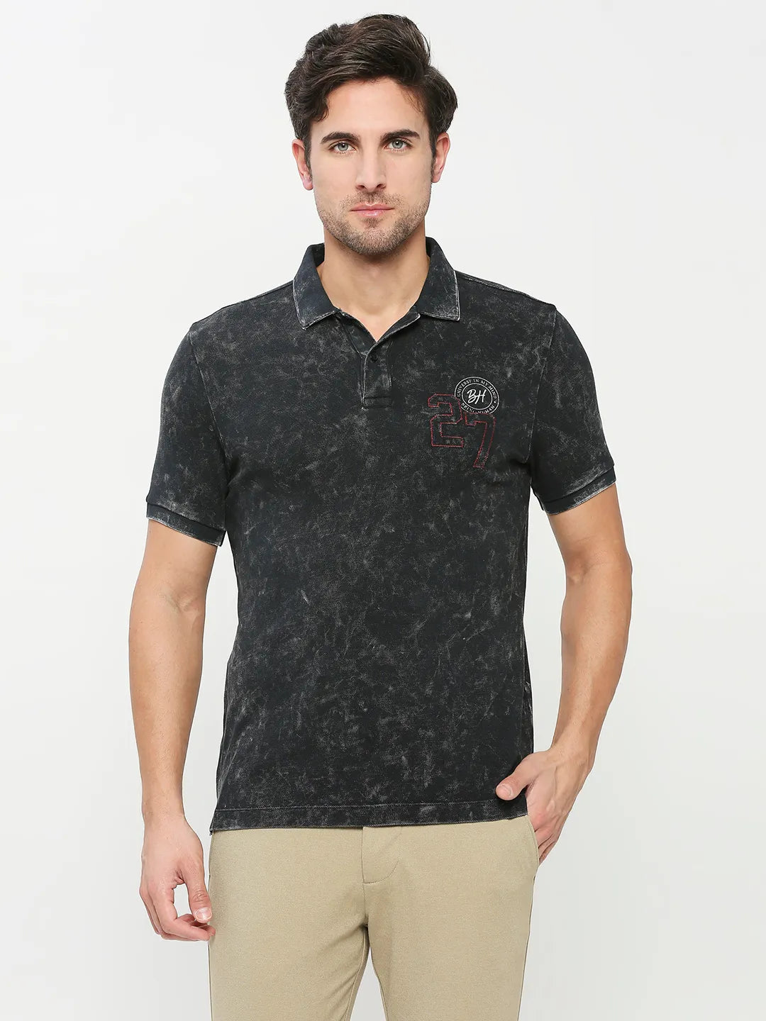 Being Human Clothing Men Regular Fit Polo Neck T-Shirts-Black