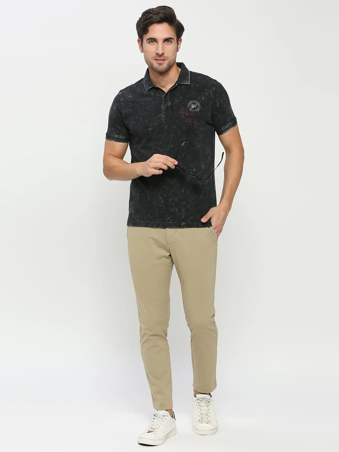 Being Human Clothing Men Regular Fit Polo Neck T-Shirts-Black