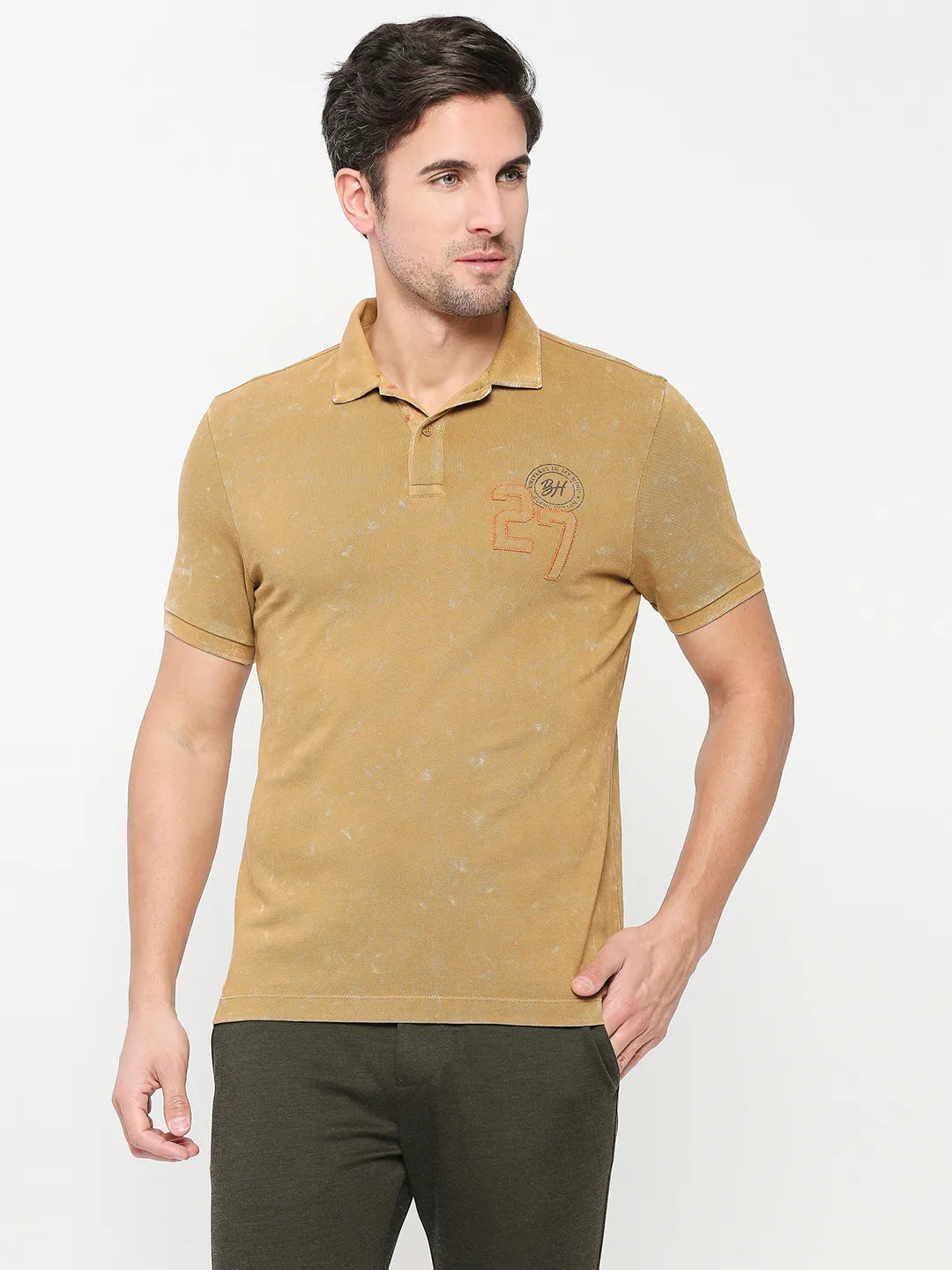 Being Human Clothing Men Regular Fit Polo Neck T-Shirts-Camel