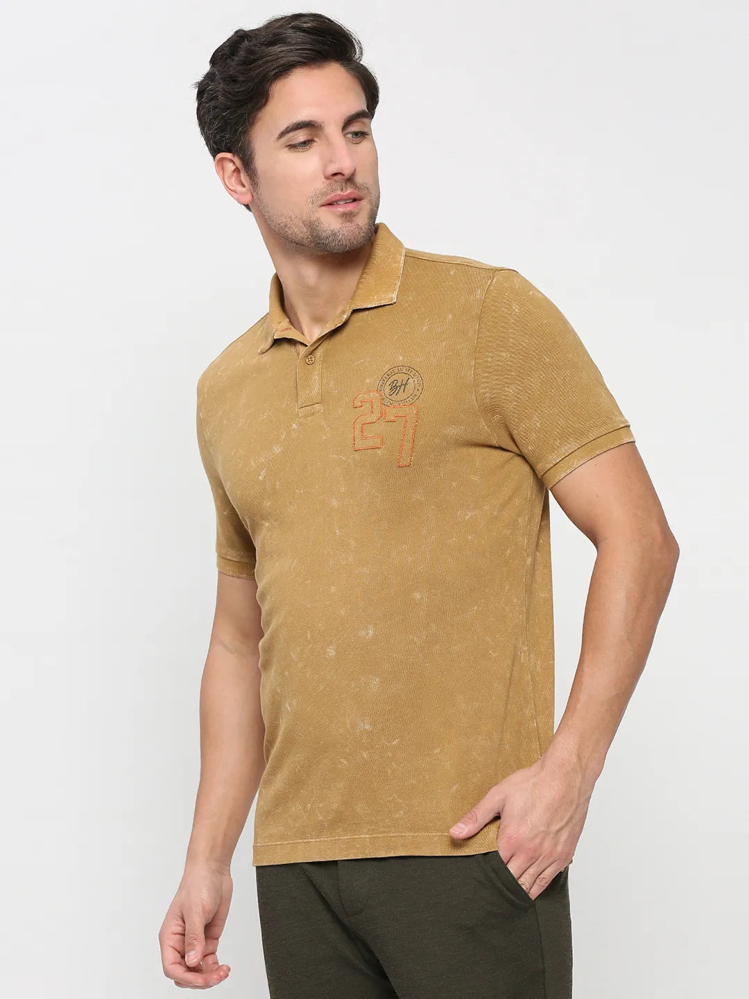 Being Human Clothing Men Regular Fit Polo Neck T-Shirts-Camel