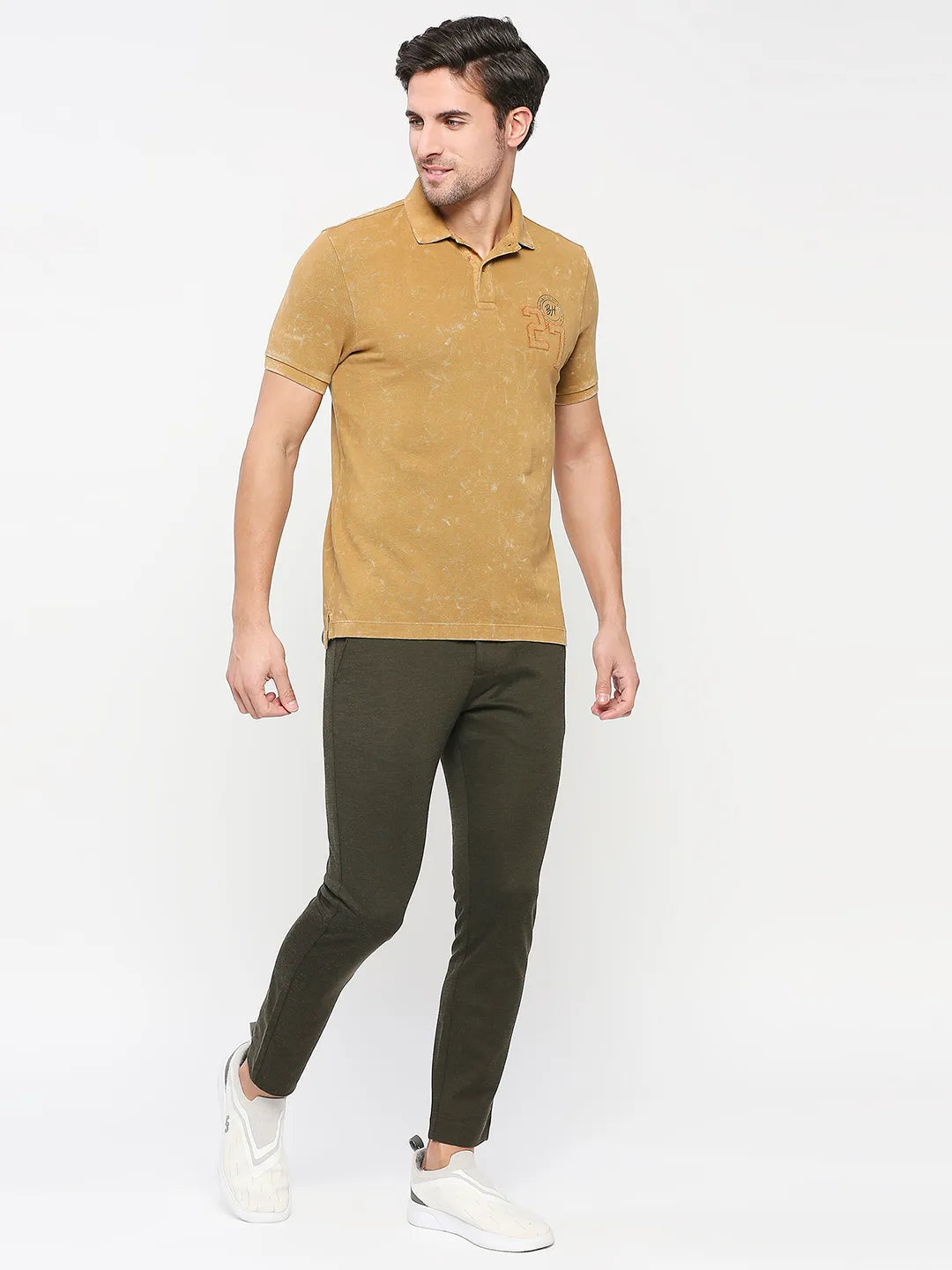 Being Human Clothing Men Regular Fit Polo Neck T-Shirts-Camel