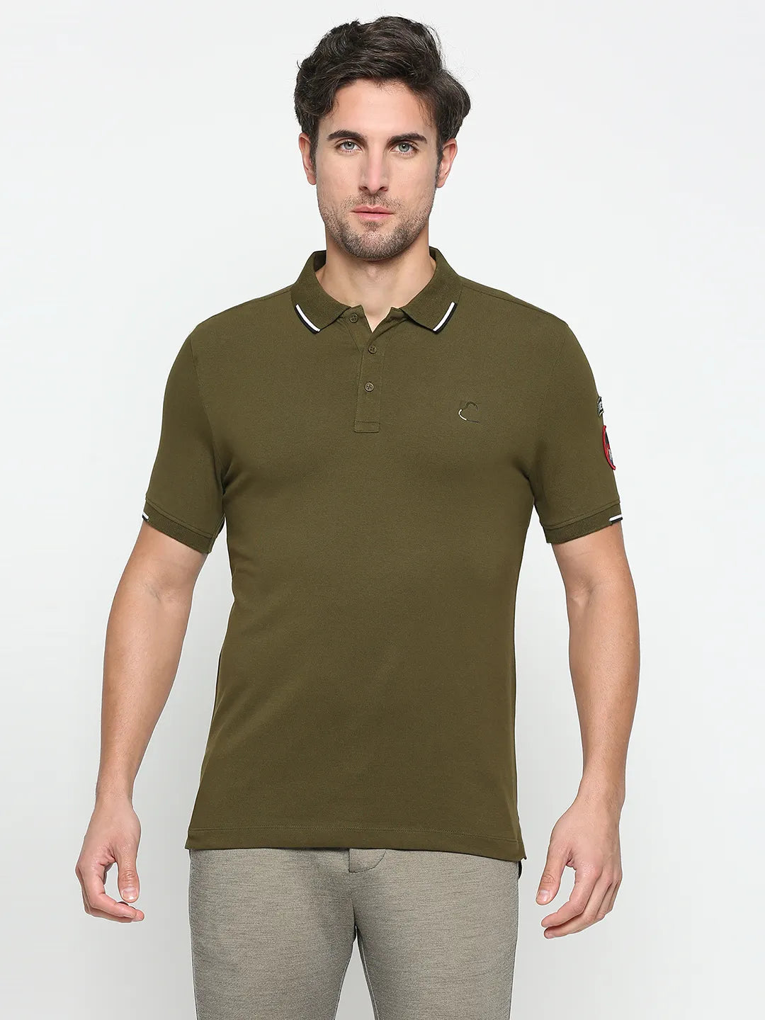 Being Human Clothing Men Regular Fit Polo Neck T-Shirts-Olive