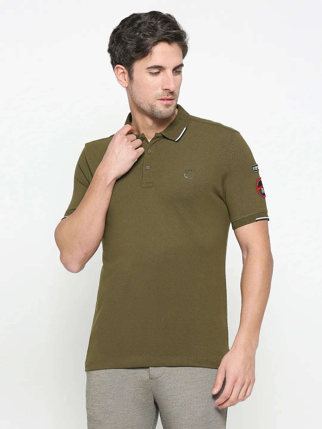 Being Human Clothing Men Regular Fit Polo Neck T-Shirts-Olive