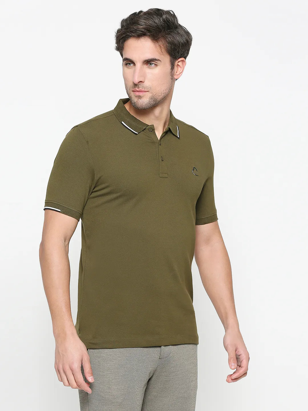 Being Human Clothing Men Regular Fit Polo Neck T-Shirts-Olive