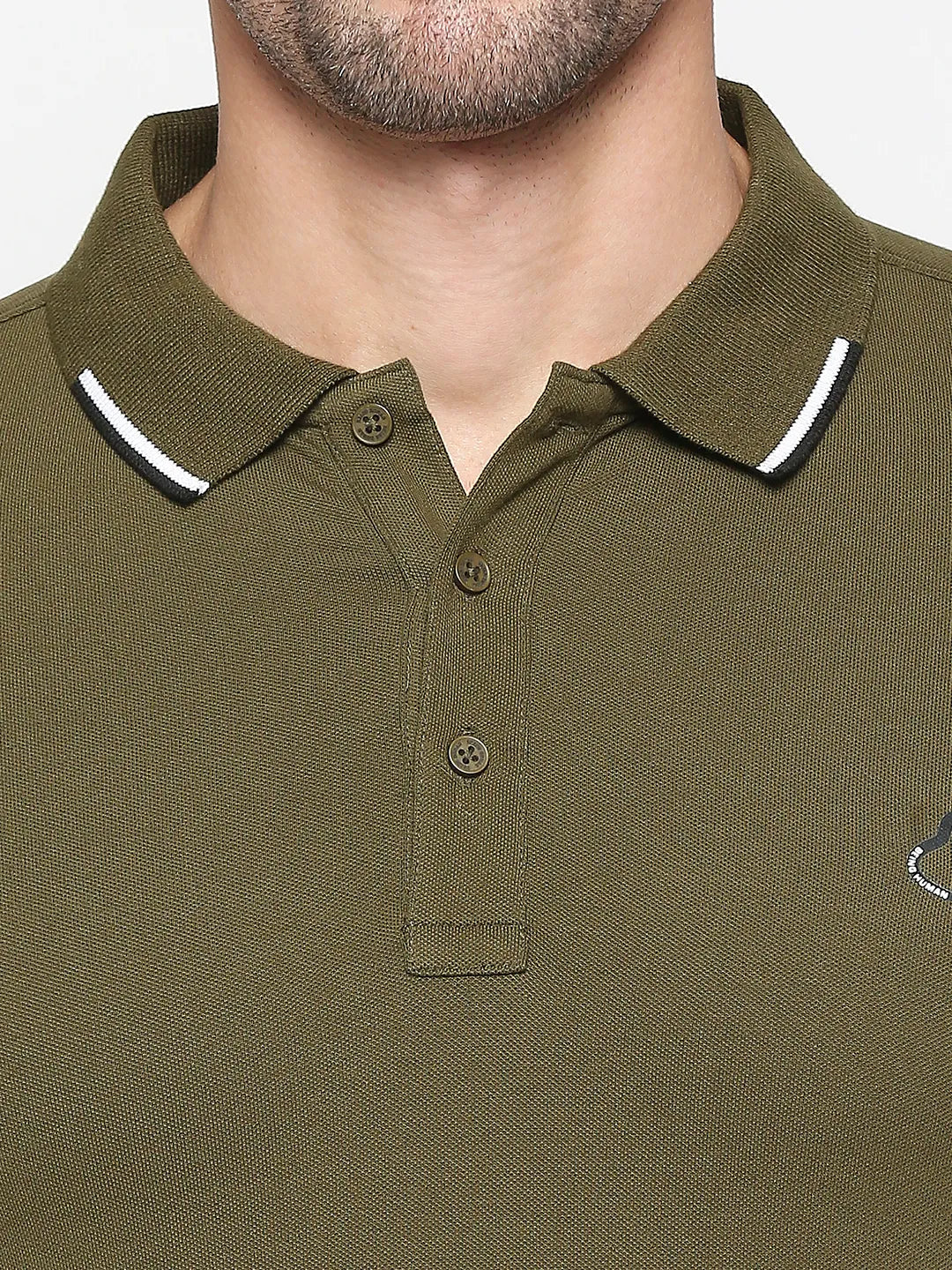 Being Human Clothing Men Regular Fit Polo Neck T-Shirts-Olive