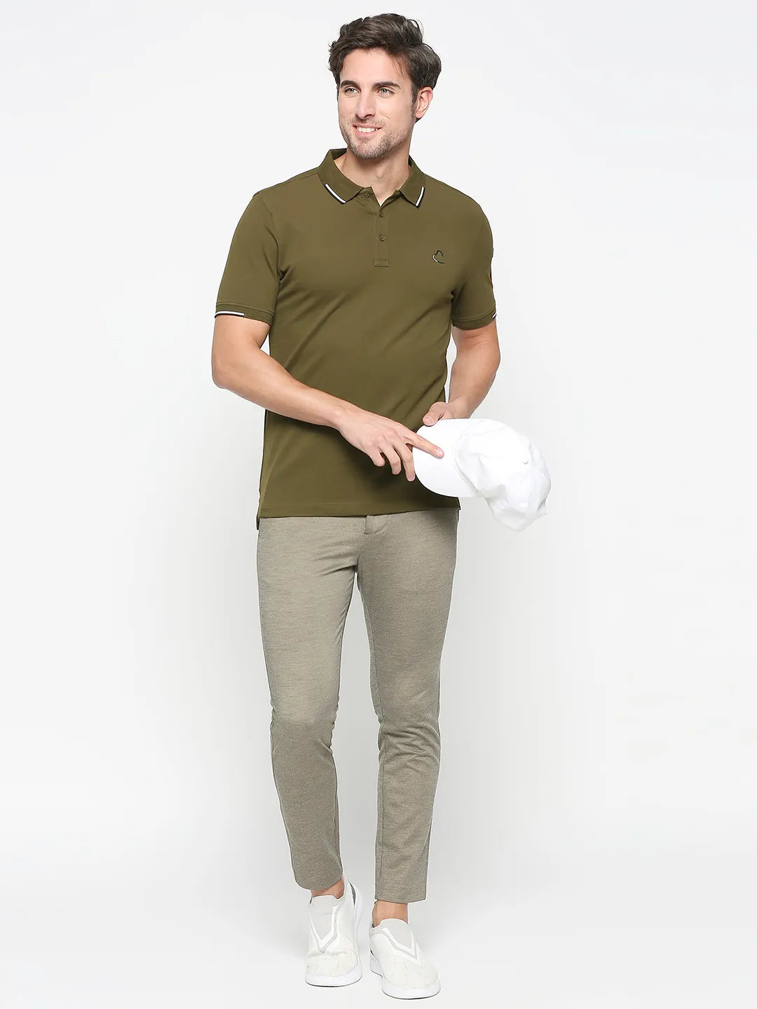 Being Human Clothing Men Regular Fit Polo Neck T-Shirts-Olive