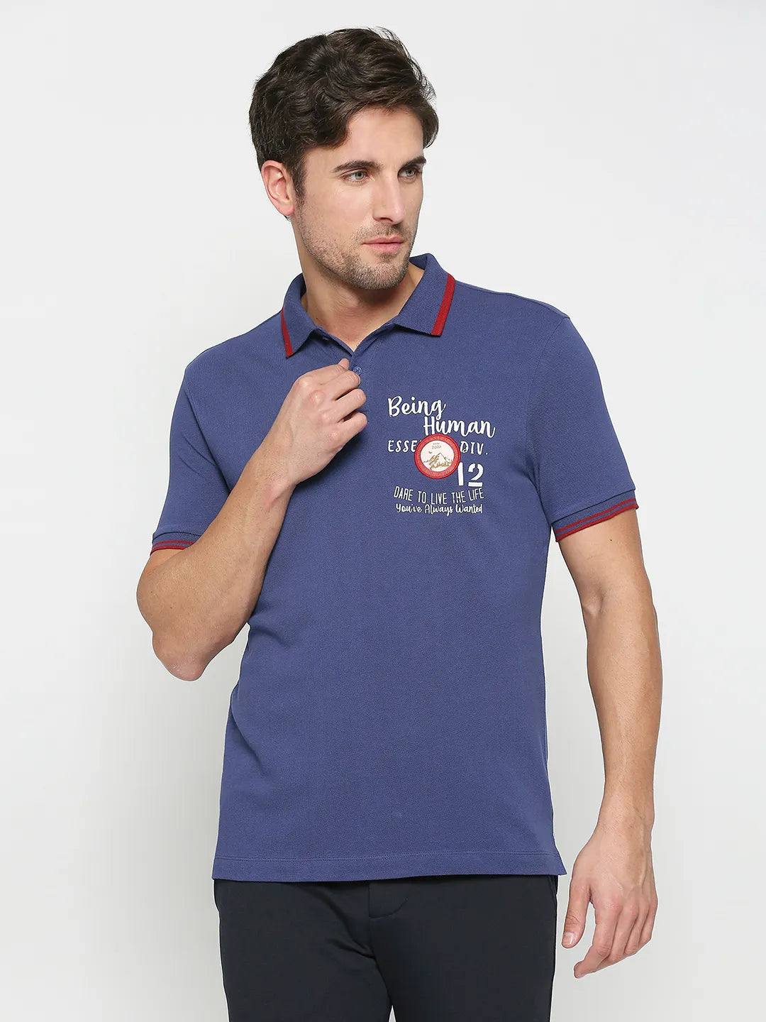 Being Human Clothing Men Regular Fit Polo Neck T-Shirts-Navy