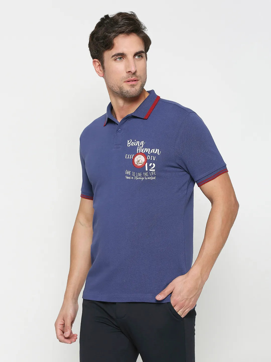 Being Human Clothing Men Regular Fit Polo Neck T-Shirts-Navy