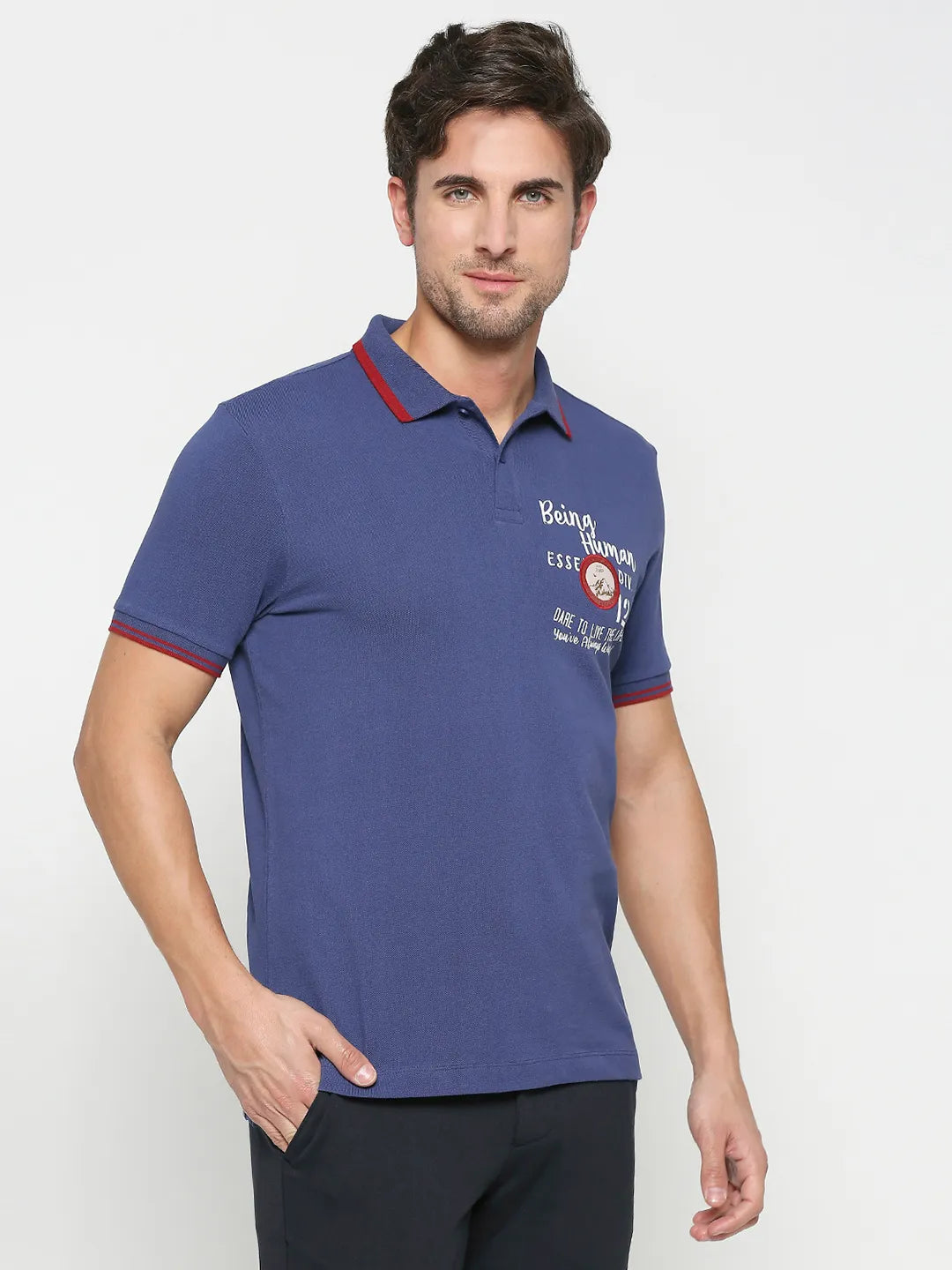 Being Human Clothing Men Regular Fit Polo Neck T-Shirts-Navy