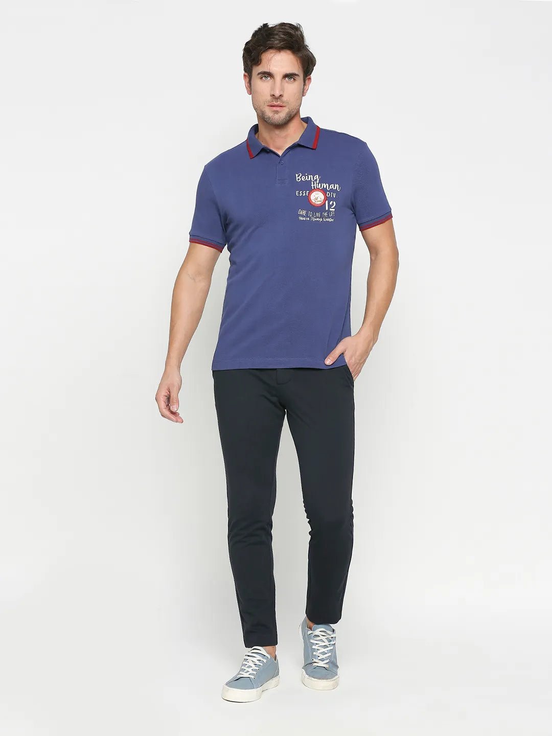 Being Human Clothing Men Regular Fit Polo Neck T-Shirts-Navy