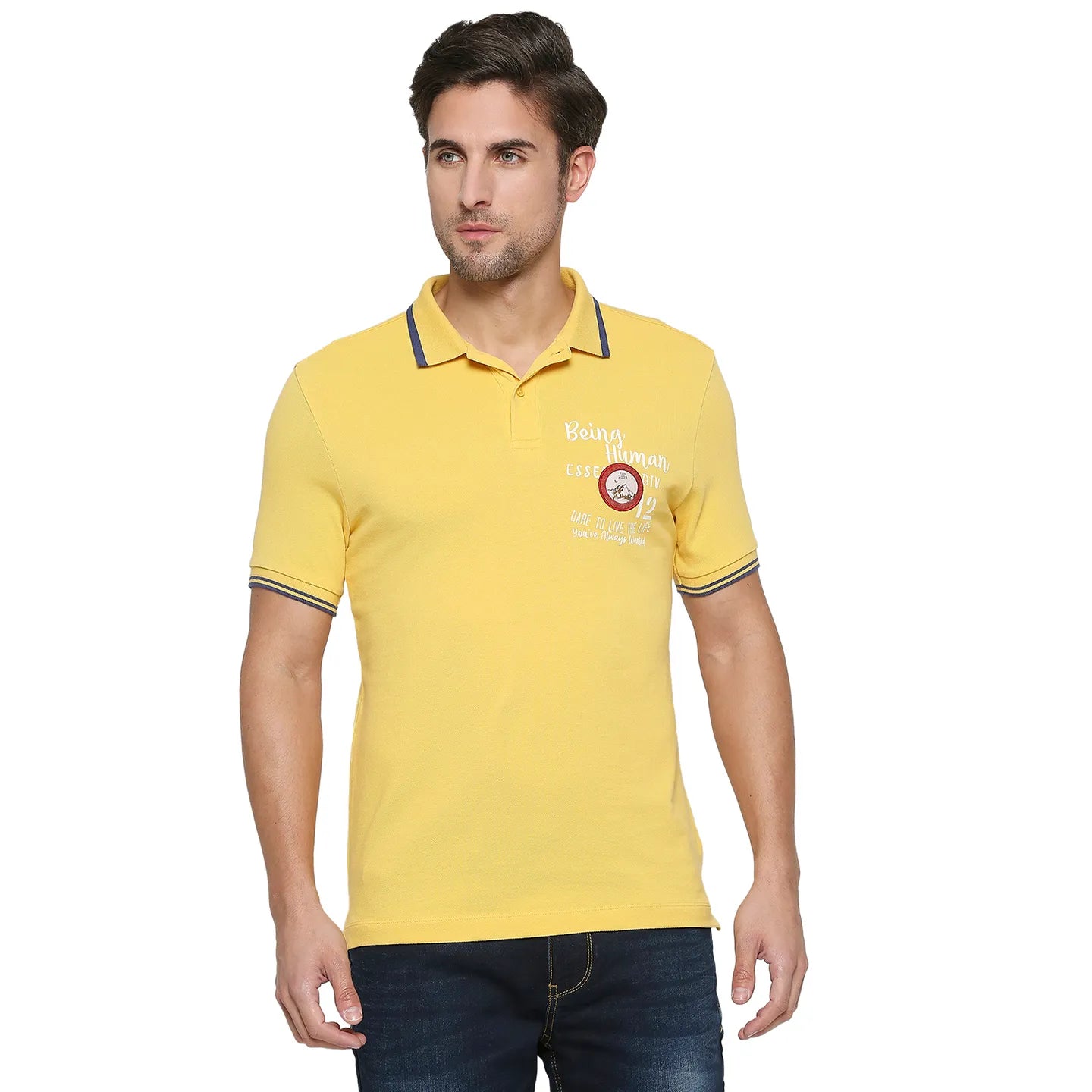 Being Human Clothing Men Regular Fit Polo Neck T-Shirts-Yellow