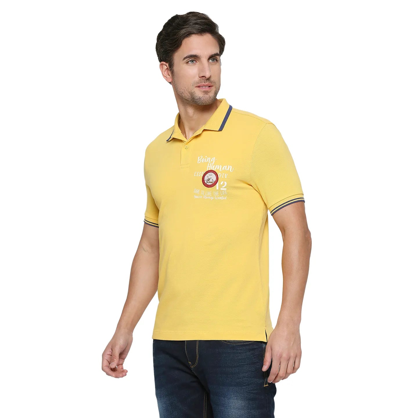 Being Human Clothing Men Regular Fit Polo Neck T-Shirts-Yellow
