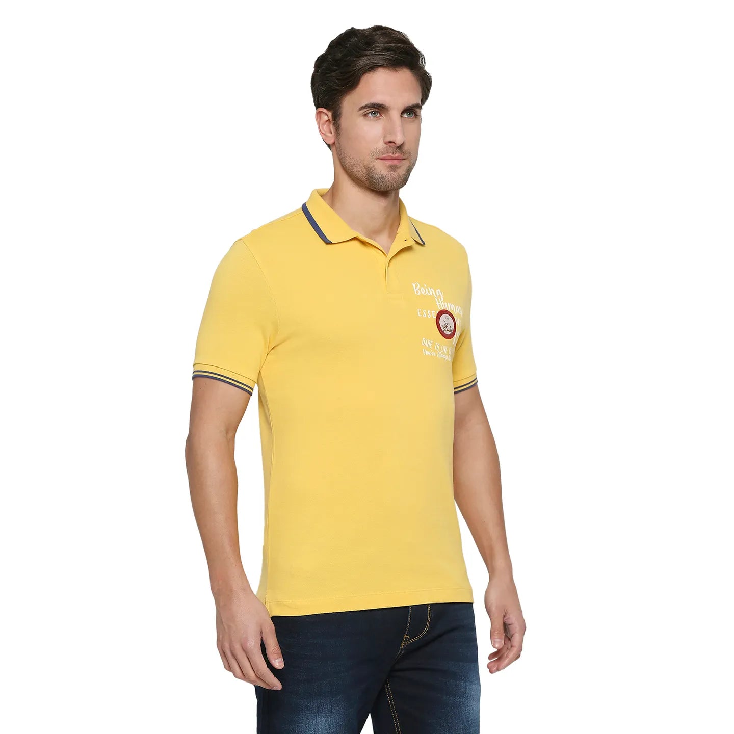 Being Human Clothing Men Regular Fit Polo Neck T-Shirts-Yellow