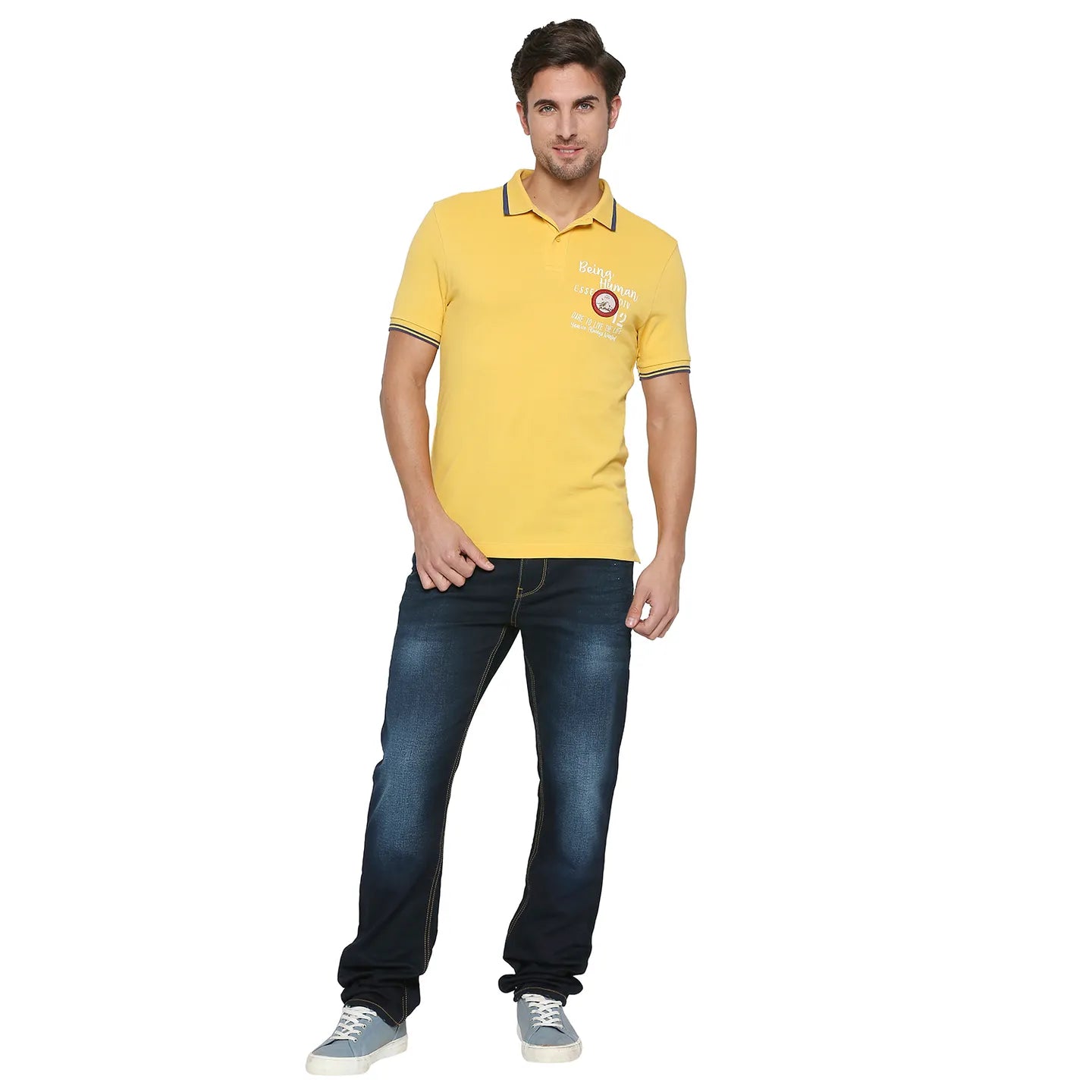 Being Human Clothing Men Regular Fit Polo Neck T-Shirts-Yellow