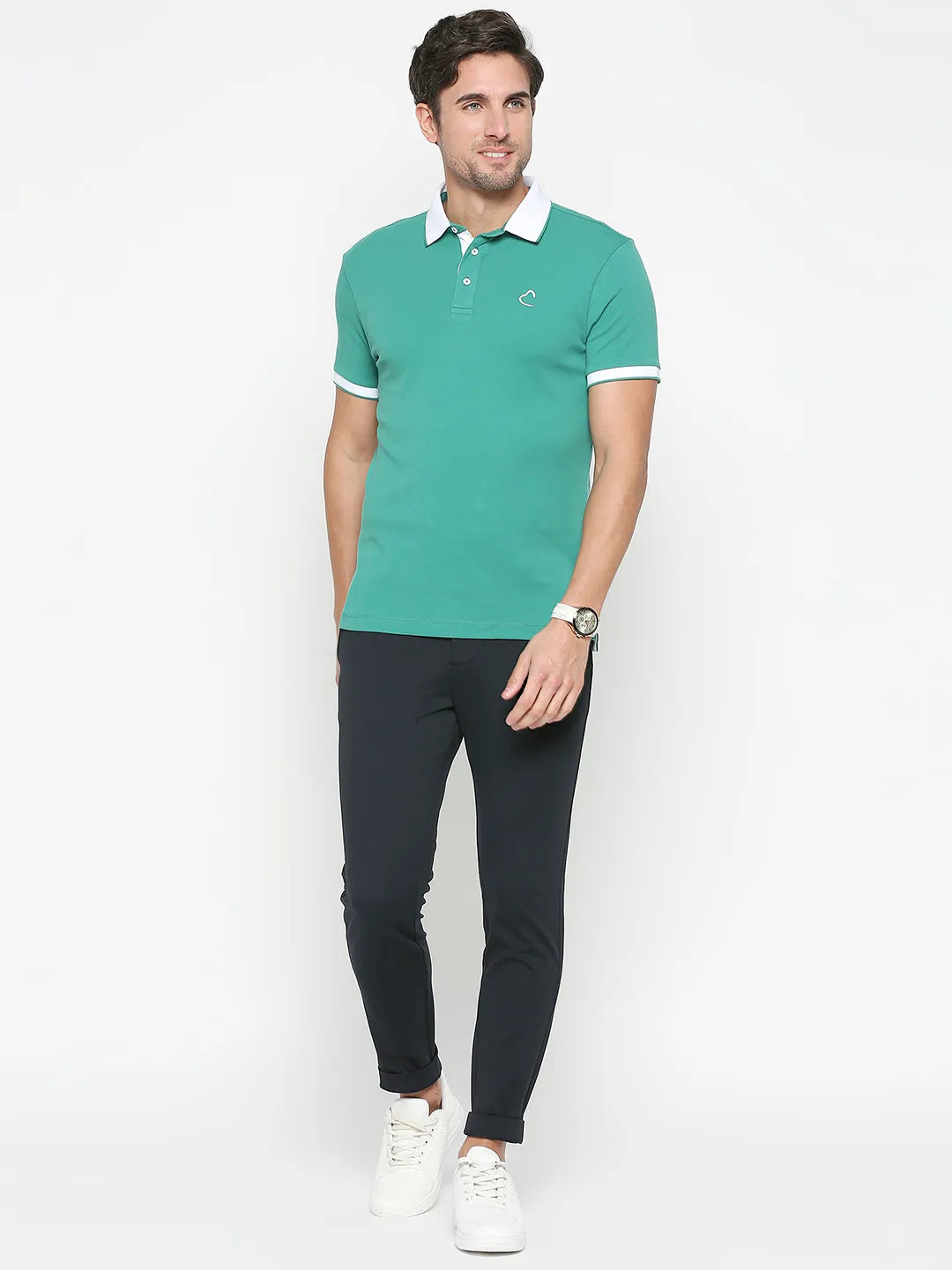Being Human Clothing Men Regular Fit Polo Neck T-Shirts-Green