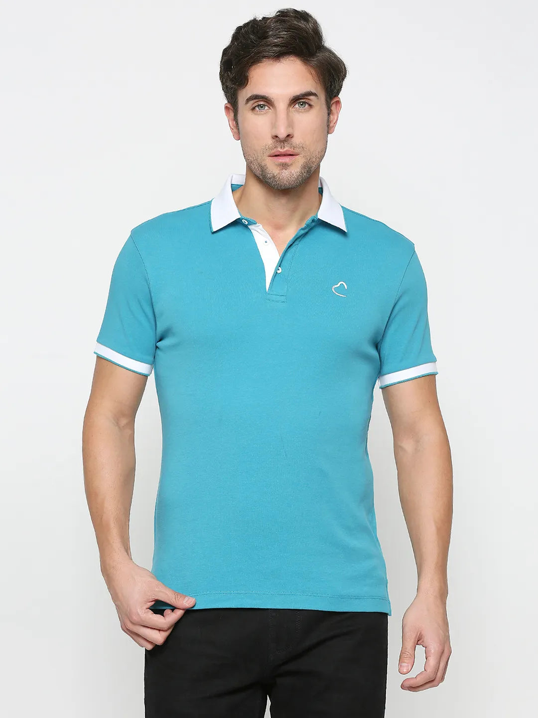 Being Human Clothing Men Regular Fit Polo Neck T-Shirts-Tile Blue