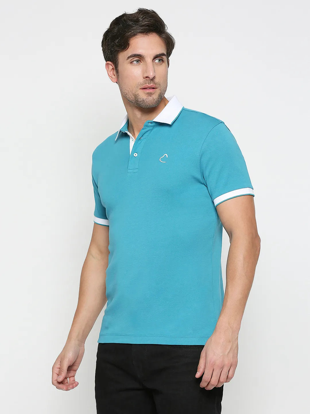 Being Human Clothing Men Regular Fit Polo Neck T-Shirts-Tile Blue