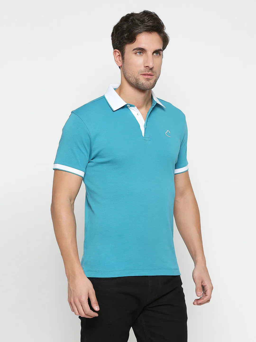 Being Human Clothing Men Regular Fit Polo Neck T-Shirts-Tile Blue