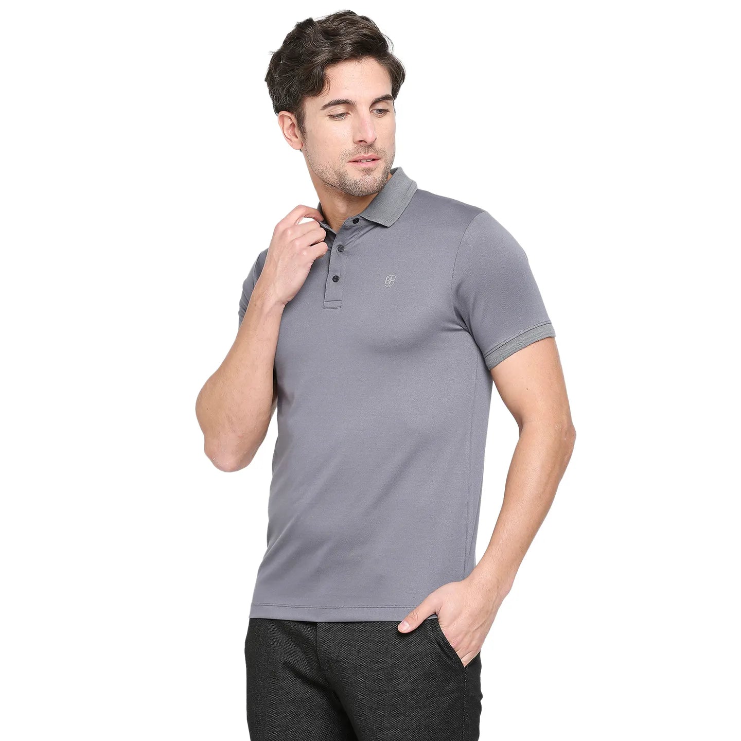 Being Human Clothing Men Regular Fit Polo Neck T-Shirts-Dark Grey